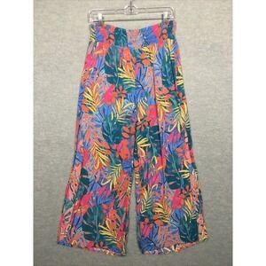 Kona Sol S Colorful Crepe Pants Beach High Slits Tropical Hawaiian Flowy Pleated